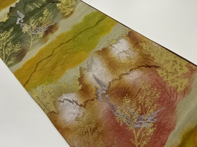 山並に木々模様織出し袋帯